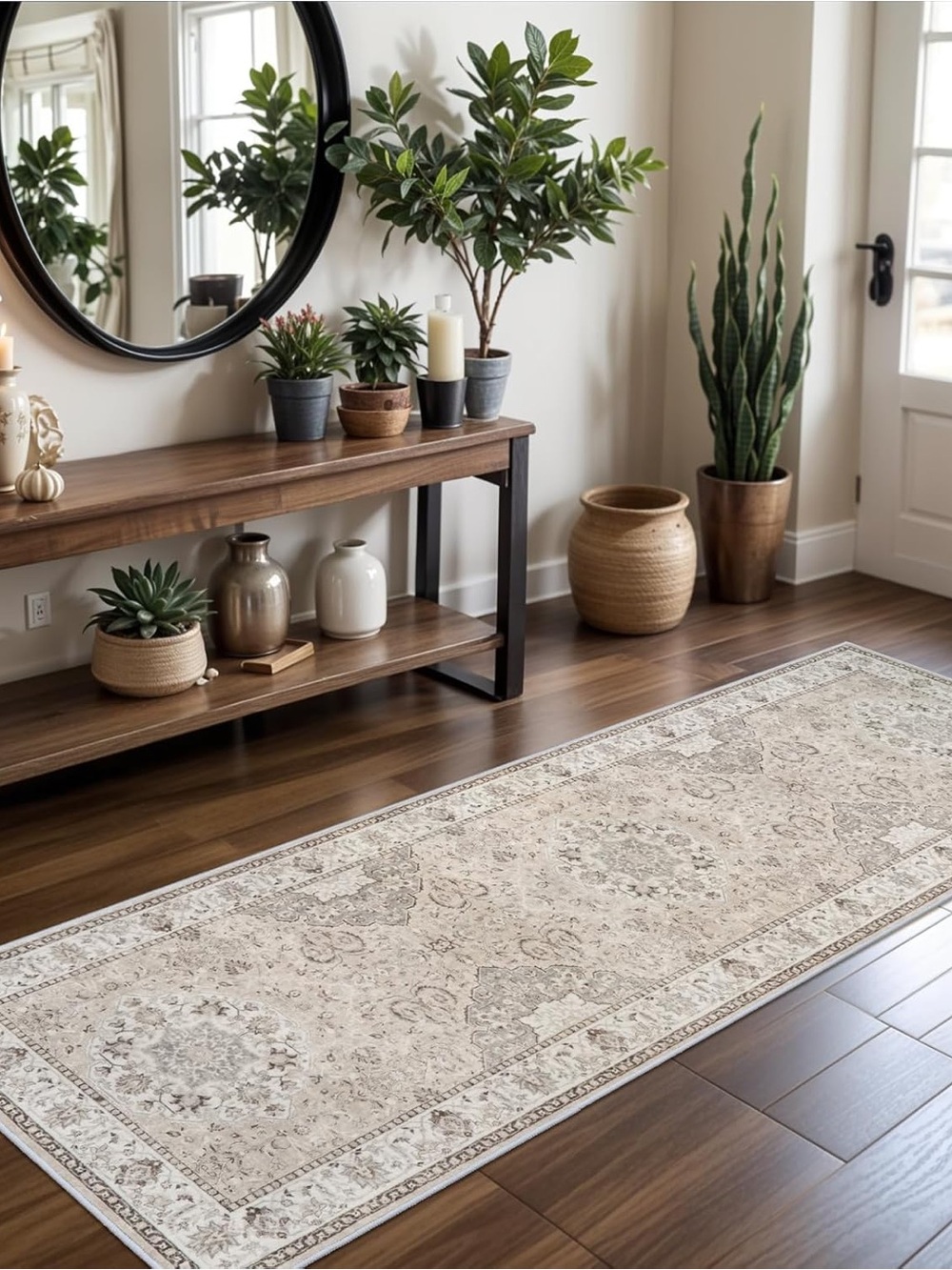 Neutral Ivory Vintage-Style Runner Rug Home